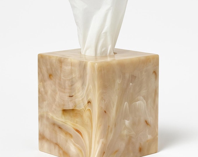 Tissue Box Cover Lucite Marbled Brown | Bathroom Bedroom Bedside Accessories Decor Marble Swirl Kleenex Holder Tortoise Shell | Decorative