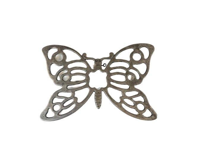 Leonard Silver Plate Butterfly Trivet |  Metal Butterfly Wall Art | Vintage Retro Kitchen Decor Accessories | Hot Plate Wedding Gift