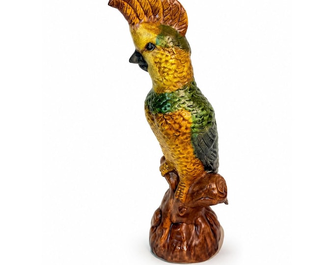 Majolica Cockatoo Statue Wildwood Accents Vintage Home Decor Decorative Accents