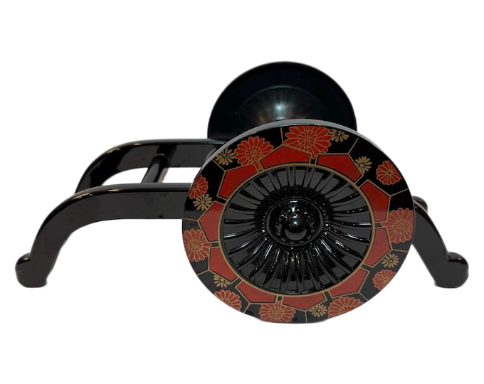Japanese Yamanaka Black Lacquerware Flower Cart Vase Candle Plant Stand  | Yamaji Rickshaw | Vintage Chinosiere Asian Home Decor | Floral