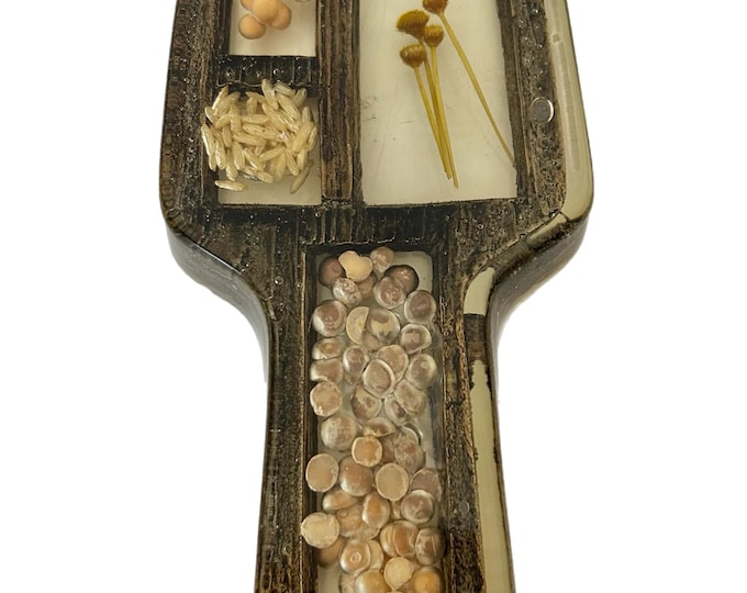 Vintage 1970s Lucite |  Spoon Rest | Wood Dried Flowers Corn Rice Grain Seeds Retro | Kitchen Decor Kitchenware | Mid Century