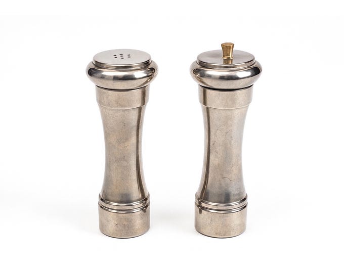 Pepper Mill Salt Shaker | Italian Garantito Tre Spade Pewter | Pair Set 2 | Vintage Kitchenware Cooking Tools Gadgets Kitchen Decor Italy