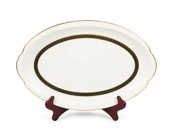 Oval Serving Platter 12" Key Largo by Meito Black Greek Key On Gold Band Royal M Japan Replacement China Vintage Elegant Traditional Classic
