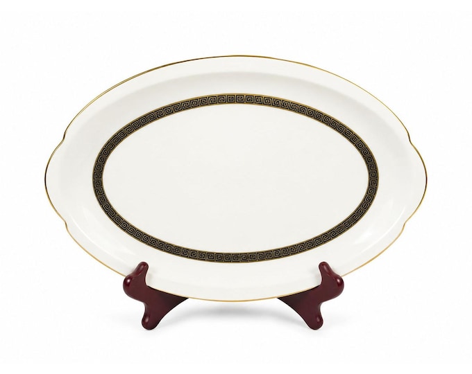 Oval Serving Platter 12" Key Largo by Meito Black Greek Key On Gold Band Royal M Japan Replacement China Vintage Elegant Traditional Classic