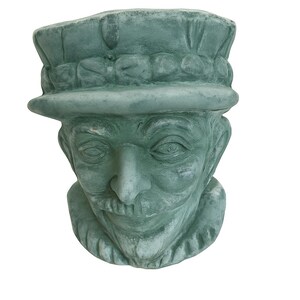 Head Planter Concrete Cement | Face Green Vintage Gentleman Male | Garden Art Green Statue Hat | Indoor Outdoor | Succulents Flowers Pot