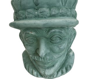 Head Planter Concrete Cement | Face Green Vintage Gentleman Male | Garden Art Green Statue Hat | Indoor Outdoor | Succulents Flowers Pot