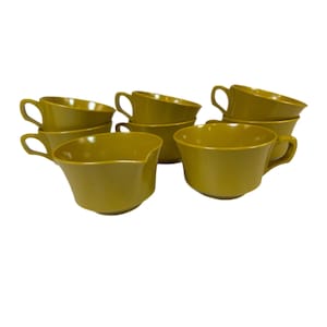 Melamine Set Coffee Tea Mugs Cups Creamer | Allied Chemical Vintage | Mid Century kitchenware Camper Travel Set Plastic | Gold Melamin Melma