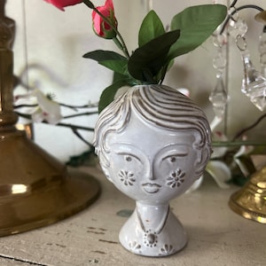 Pottery Head Vase Bud | Jonathan Adler Utopia 2 Sided | Collectible Art Home Shelf Decor Decorative Accents  | Unique Gifts