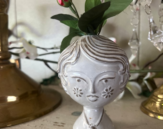 Pottery Head Vase Bud | Jonathan Adler Utopia 2 Sided | Collectible Art Home Shelf Decor Decorative Accents  | Unique Gifts