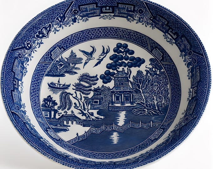 Vegetable Serving Bowl | Queens Churchill English Replacement China | Blue Willow Oriental Chinoiserie | Traditional Classic Wedding Gift