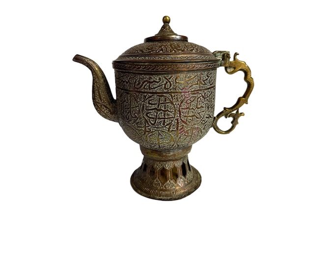 Copper Coffee Tea Pot  | Finely Engraved Kashmiri Srinagar British Raj-period | Indian Brass Samovar Kettle | Antique | Collectible Import