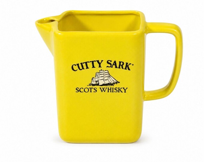 Whiskey Pitcher Cutty Sark Scots Whisky Yellow Ceramic Made in Mexico Pub Single Malt Advertising Liquor Barware Collectible Man Cave