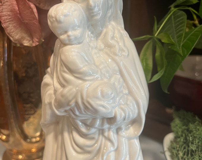 Vintage Madonna and Child Statue | Ceramic  | Mold | Religious | Christmas | White