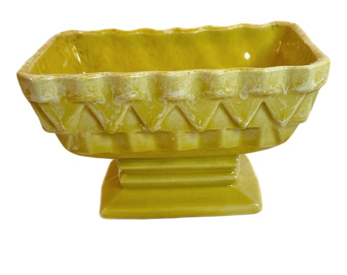 Mid Century Yellow Golden Planter Pot Compote  | Marked 132 USA Pottery | Footed Square | Indoor | Farmhouse | Granny Core Cottage Core