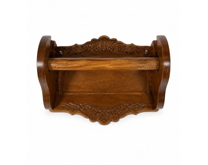 Wooden Paper Towel Holder Vintage Wall Mounted Kitchen Floral Scroll Home Decor Farmhouse Cottage Granny Core