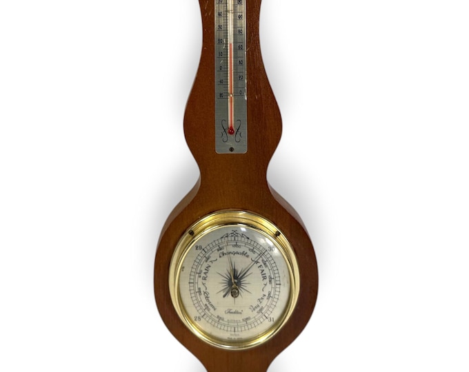 Wooden Banjo Weather Station: Barometer, Weather Instrument Thermometer, Hygrometer | Vintage Wall Office Decor | Grandpa Cottage Core