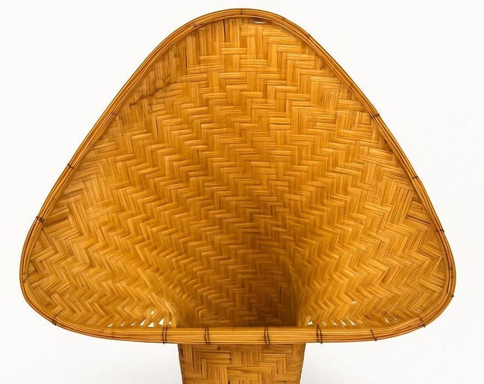 Wicker Rattan Basket Planter Pot Fan Back Spade Hand Woven Retro Boho Mid Century Home Porch Bathroom Decor Decorative Accents