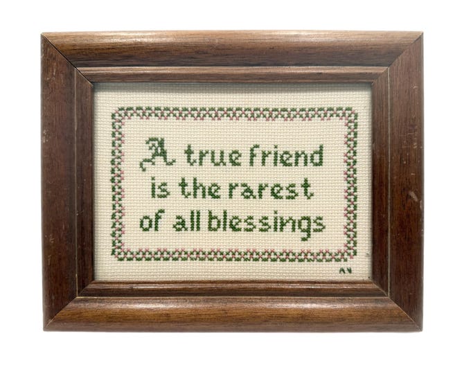 Framed Cross Stitch Vintage | A True Friend Rarest Blessing | Gallery wall decor | Shelf Decor Table top | Gifts for her | Friendship