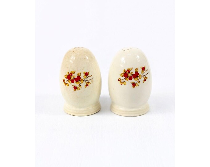 Ironstone Salt & Pepper Shakers Universal Cambridge Bittersweet Red Flower 1940's Vintage Cork Stopper Kitchenware Collectible Home