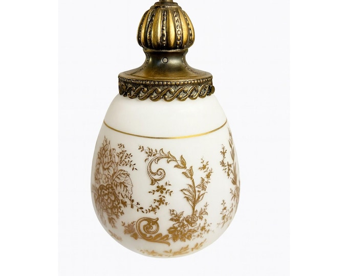 Vintage Plug-in Swag Lamp, Ornate Gold and White Hanging Lantern, Hollywood Regency, Gold Leaves & Roses, Victorian Floral Scroll Filligree