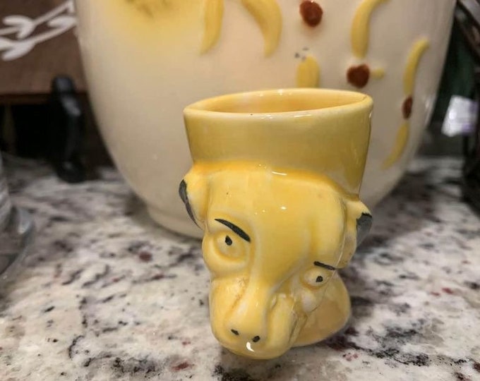 Vintage | Retro | Antique Royal Art Pottery Longston Longton England  | Egg Cup Bright Yellow | Dog