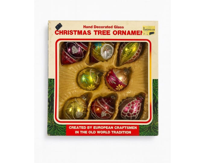 Chrismas Tree Ornaments Vintage Hand Painted Blown Glass European Craftsman Romania Old World Tradition Commodore Holiday Seasonal Decor