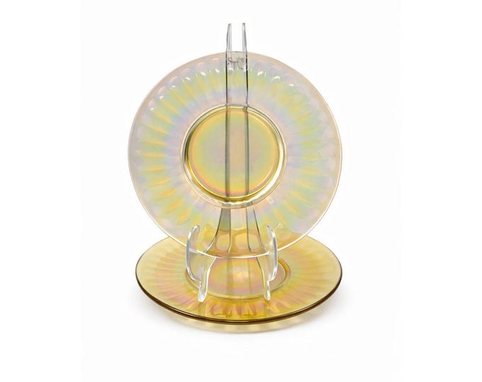 Appetizer Dessert Plates Carnival Glass Iridescent Marigold Optic Swirl Plate Set 2 Glassware Replacement Dining Hostess