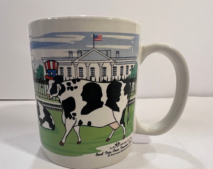 Vintage Cows Coffee Mug White House New York 2000 Presidents Road Trip Sherwood Brands Holstein