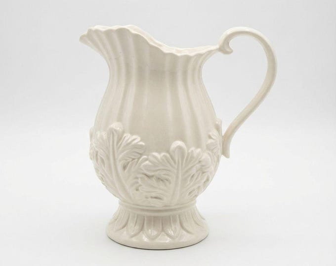 Ironstone Pitcher White Leaf Creamer Centerpiece Table Decor Relacement Vase Vintage Table Setting Farmhouse Cottage Granny Core Primitive