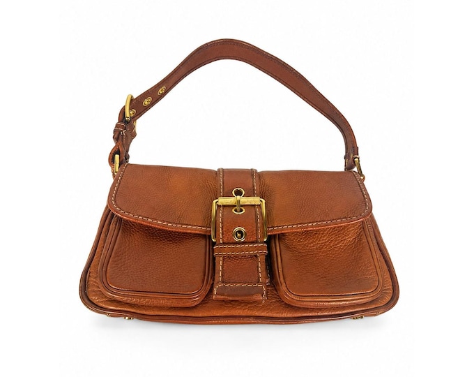 Baguette Purse Y2K MICHAEL KORS Vintage Satchel Handbag Camel Tan Leather Buckle Pockets Mulberry Style Bag Gold Hardware