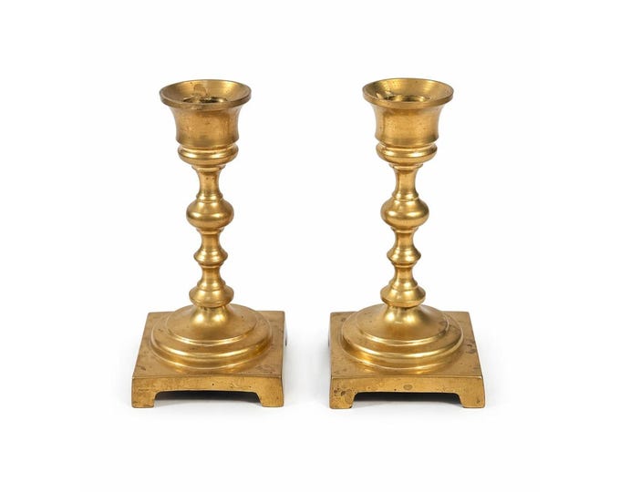 Solid Brass Candlesticks Pair set 2 Vintage Metal Traditional Table Home Decor Centerpiece Wedding Candle Holder English Decorative Accents