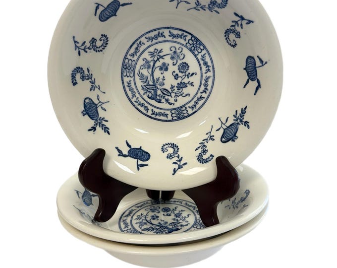 SCIO China  Pottery | Blue Onion Pattern  | Coupe Cereal Bowls Set 3 | Blue and White Granny core Traditional | Grand Millennial Blue White