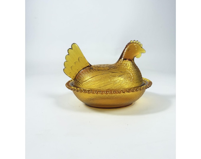 Hen on Nest Amber Indiana Glass Vintage Collectible Glassware Kitchen Grandma Cottage Core Farmhouse Country