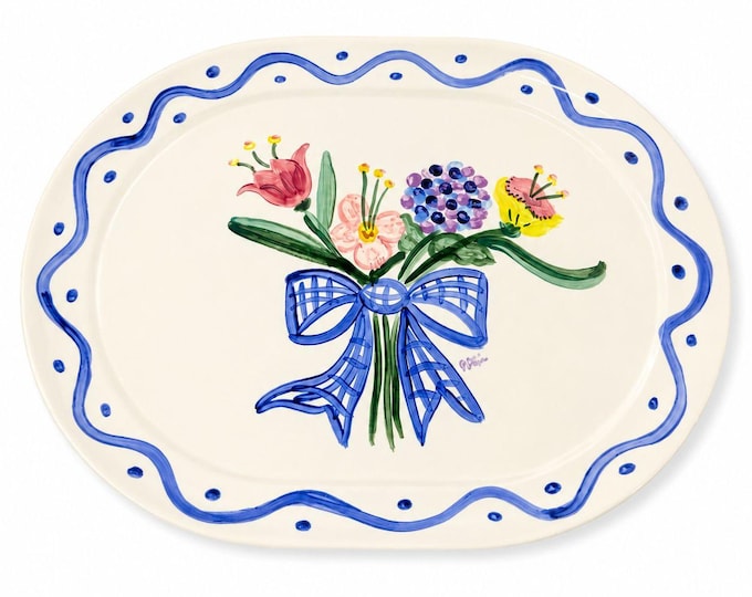Serving Platter Hand Painted Flowers Made in Charleston PAKL Hostess Pieces Gallery Wall Art Floral