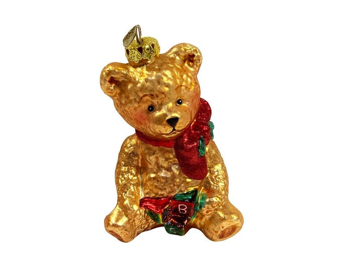 Ornament Glass Hand Blown Teddy Bear Merck Family Old World Christmas Tree Vintage Collectible Hand Painted Holiday Home Decor Original Tag