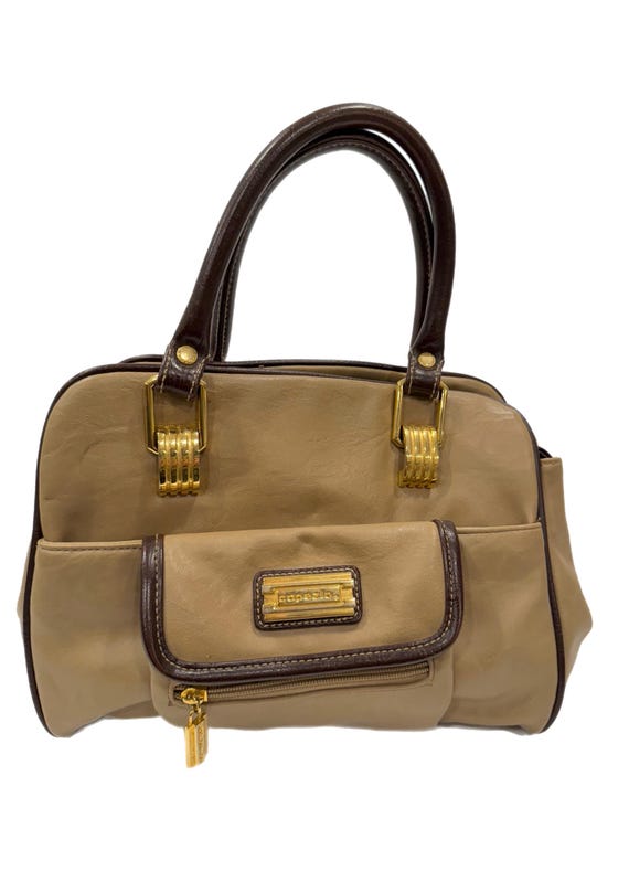 Vintage Capezio Faux Leather| Satchel Top Handle Carryall Beige Brown  Textured Vinyl Purse Handbag Vegan Leather 80s retro