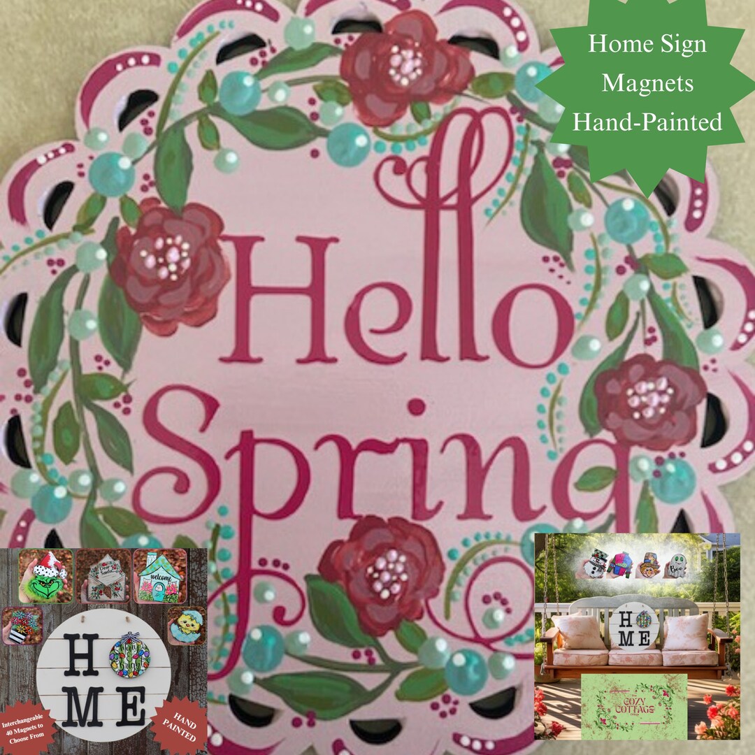 Hand-painted Spring Home Sign Magnet, Front Door Decor, Door Hanger ...