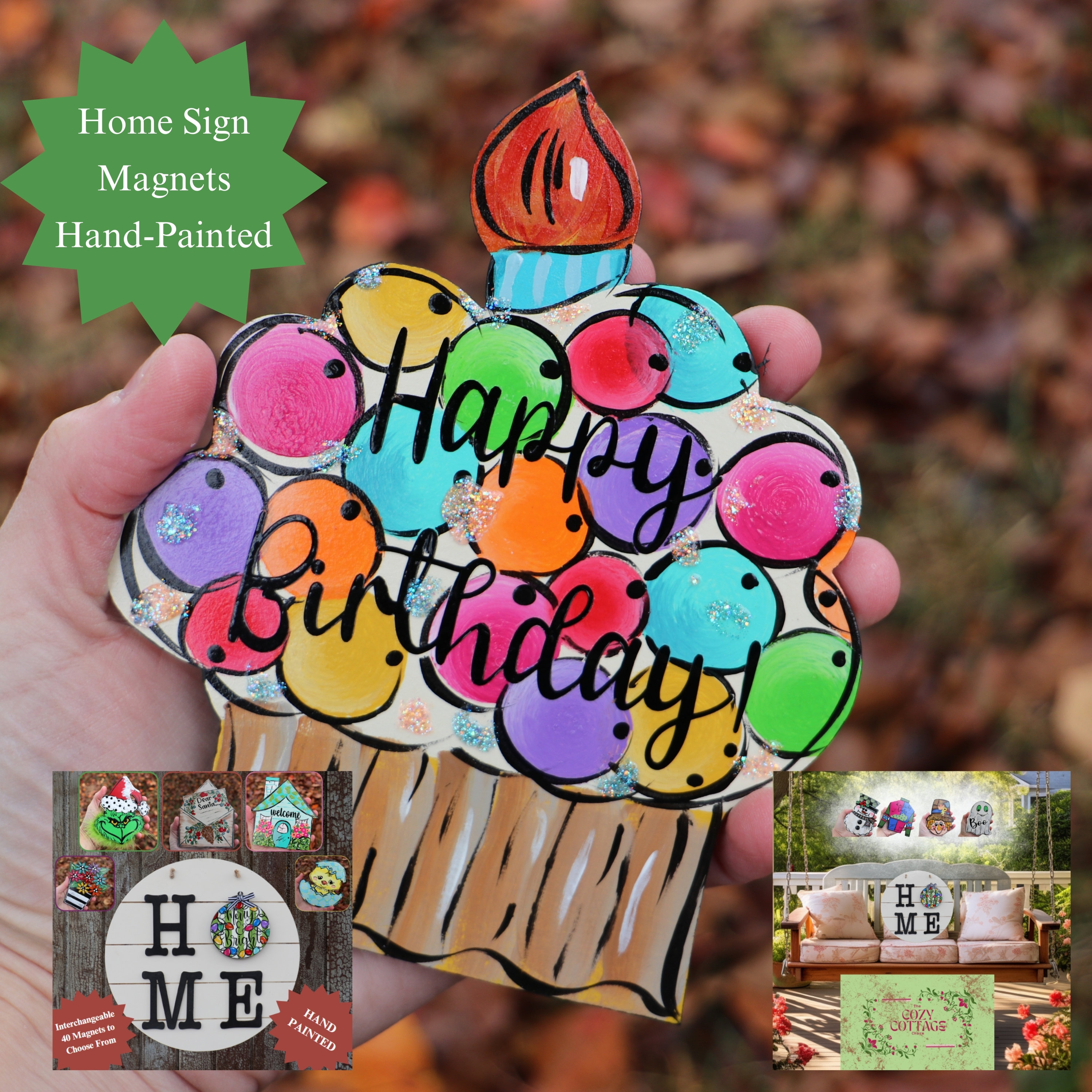 Hand-painted HB Cupcake Home Sign Magnet, Front Door Decor, Door Hanger ...