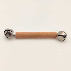 Wooden Baby Bell Rattle - Montessori Tactile Musical Toy for Fine Motor Skills - Natural Ecofriendly Bell Shaker - Shower Gift for Newborns