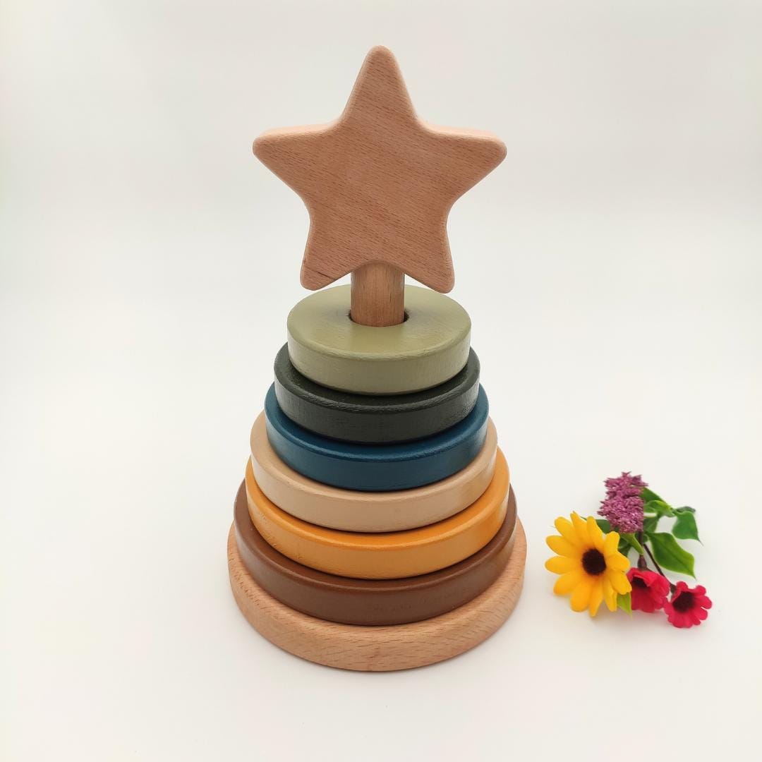 Pastel Montessori Ring Stacker: Natural Wood Sensory Toy - Etsy