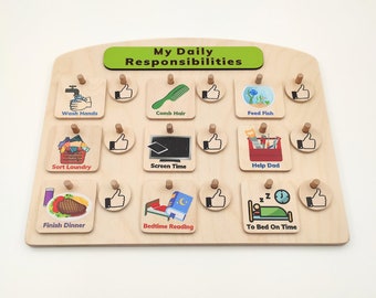 Wooden Montessori Chore Chart: Daily Visual Schedule for Kids, Daily Planner for Children
