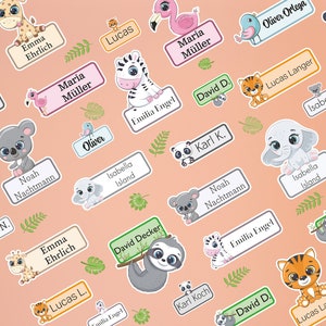 daLuna® Namensetiketten, Namensaufkleber für Kinder, Kindergarten, Schule, Tropische-Tiere, Aufkleben, verschiedene Größen, personalisiert