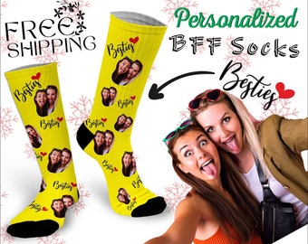 Personalized Funny Face Socks, Custom Cute Best Friend Socks, Unique Photo Printed Socks, Customized Socks Funky Gifts for Valentine's Day