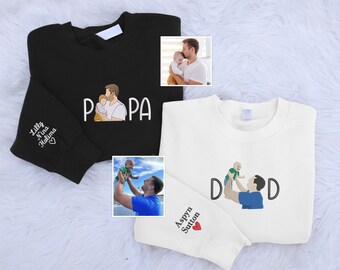 Custom Sketch Embroidered Photo Sweater, Personalised Faceless Portrait Sketch Sweatshirt, Dad Matching Portrait Sweater, Father's Day Gifts