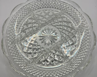 Vintage Anchor Hocking Wexford pattern clear glass divided serving platter