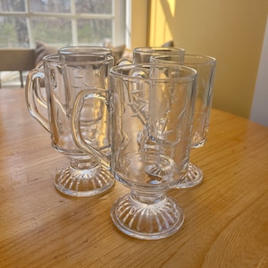 Princess House Irish Mugs Heritage Pattern 5 available Etched Footed Clear Glass
