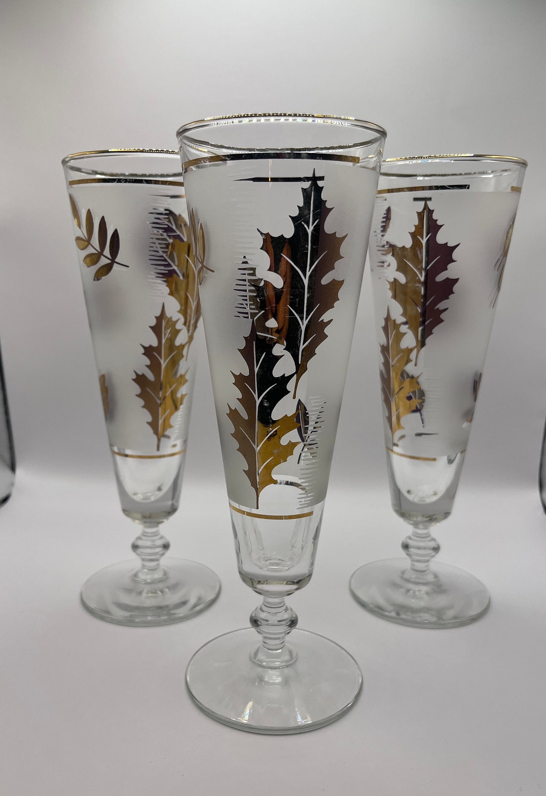1960s Vintage Libbey Gold Leaf Glasses Set of 3 Etsy
