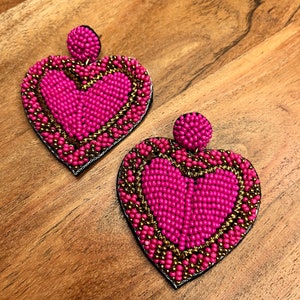 Matters Of The Heart Fuchsia Seed Bead Valentine Earrings