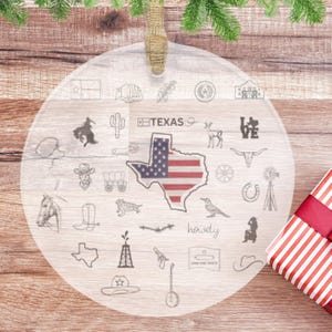Texas Symbols Acrylic Ornament, Texas Christmas Ornament, Cowboy Holiday Decor, Stocking Stuffer, Texan Ornament Gift