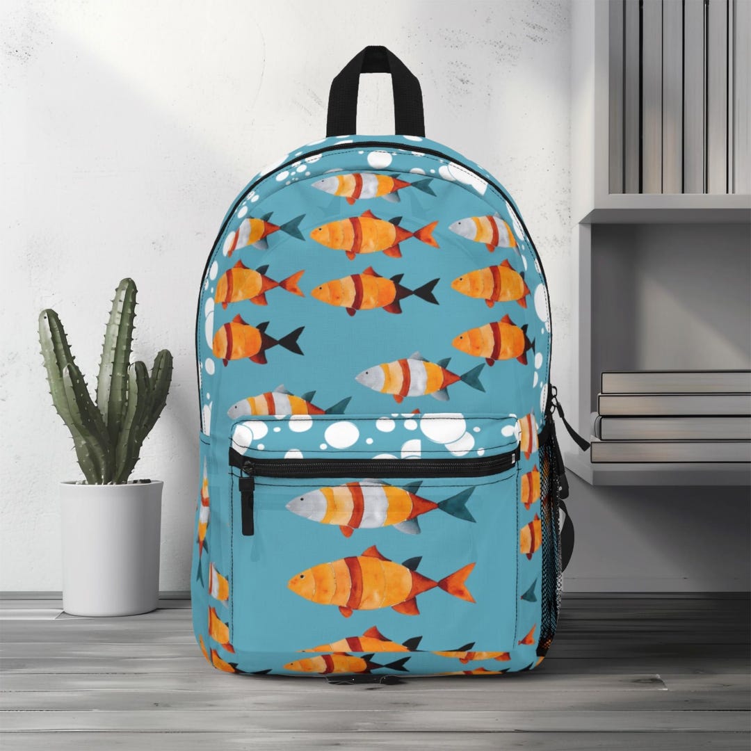 Fish Shape Backpack Goldfish Backpack Watercolor Style for Kids Teens or Ocean Lovers ...